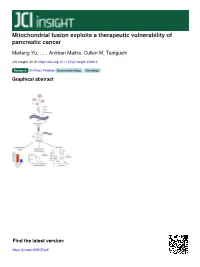 Mitochondrial Fusion Exploits a Therapeutic Vulnerability of Pancreatic Cancer
