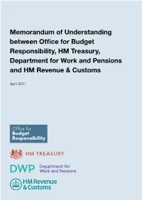 Memorandum of Understanding Between Office for Budget Responsibility, HM Treasury, Department for Work and Pensions and HM Revenue & Customs