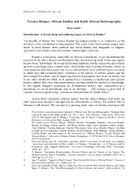 Terence Ranger, African Studies and South African Historiography