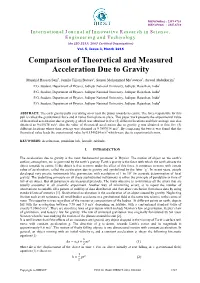 Comparison of Theoretical and Measured Acceleration Due to Gravity