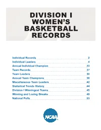 Division I Women's Basketball Records