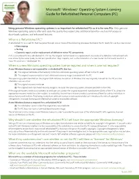 Microsoft® Windows® Operating System Licensing Guide for Refurbished Personal Computers (PC)