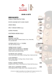 Rock Bar Grab-A-Bite Menu