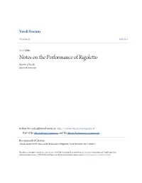 Notes on the Performance of Rigoletto Martin Chusid New York University