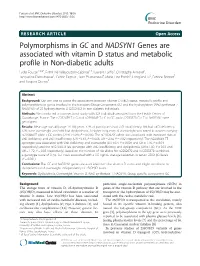 Polymorphisms in GC and NADSYN1 Genes Are Associated with Vitamin