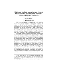 Rights and Conflicts Among Surface Owners, Mineral Owners, and Lessees in Arkansas: Comparing Sticks in the Bundle