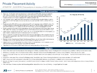 Private Placement Activity Chris Hastings | Chris.Hastings@Dcsadvisory.Com | 917-621-3750 3/19/2018 – 3/23/2018 (Transactions in Excess of $20 Million)