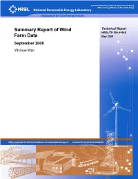Summary Report of Wind Farm Data September 2008 Yih-Huei Wan