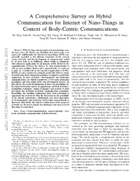 A Comprehensive Survey on Hybrid Communication for Internet of Nano-Things in Context of Body-Centric Communications Ke Yang, Dadi Bi, Yansha Deng, Rui Zhang, M