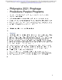 Philympics 2021: Prophage Predictions Perplex Programs