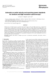 Asteroids As Radial Velocity and Resolving Power Standards for Medium and High Resolution Spectroscopy