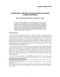 Observability Metrics for Space-Based Cislunar Domain Awareness
