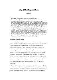 Analog, Digital, and the Cybernetic Illusion Claus Pias Keywords