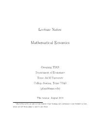 Lecture Notes for Mathematical Economics