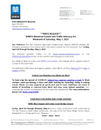 SFMTA Weekend Transit and Traffic Advisory for Saturday, May 1, 2021