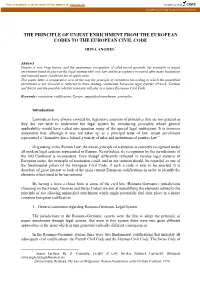 The Principle of Unjust Enrichment from the European Codes to the European Civil Code