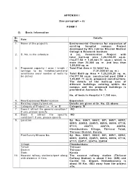 APPENDIX I (See Paragraph – 6) FORM 1 (I) Basic Information Sr. No. Item Details 1. Name of the Project/S Environmental Clear