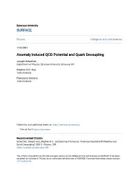 Anomaly Induced QCD Potential and Quark Decoupling