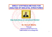 DIRECT STIFFNESS METHOD for ANALYSIS of SKELETAL STRUCTURES Dr. Suresh Bhalla
