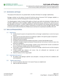 H2S Code of Practice This Code of Practice Outlines the Requirements for the Use of Hydrogen Sulphide at the University of Alberta