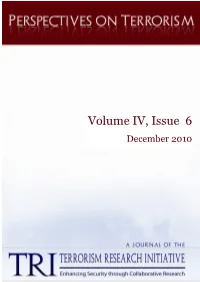 Volume IV, Issue 6 December 2010 PERSPECTIVES on TERRORISM Volume 4, Issue 6