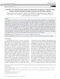 Evaluation of a Rapid Detection Method of Salmonella in Comparison with the Culture Method and Microbiological Quality in Fish F
