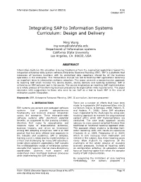 Integrating SAP to Information Systems Curriculum: Design and Delivery