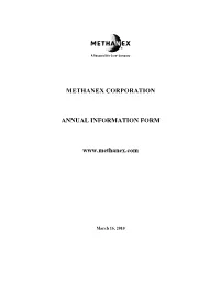 Methanex Corporation Annual Information Form