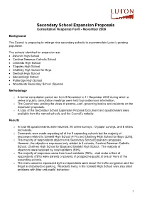 Secondary School Expansion Proposals Consultation Response Form - November 2009