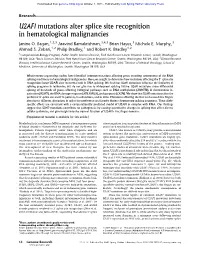 U2AF1 Mutations Alter Splice Site Recognition in Hematological Malignancies