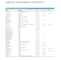 Aqueous Equilibrium Constants