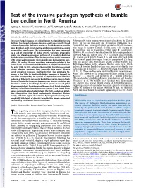 Test of the Invasive Pathogen Hypothesis of Bumble Bee Decline in North America