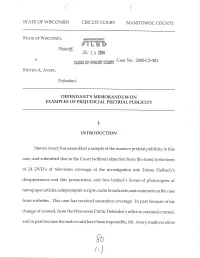 Defendant's Memo on Examples of Prejudicial Pretrial Publicity