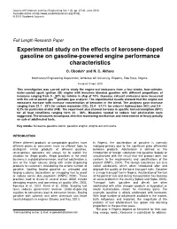 Experimental Study on the Effects of Kerosene-Doped Gasoline on Gasoline-Powered Engine Performance Characteristics