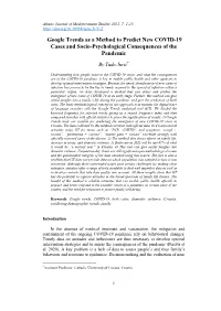Google Trends As a Method to Predict New COVID-19 Cases and Socio-Psychological Consequences of the Pandemic