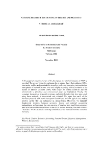 Natural Resource Accounting in Theory and Practice