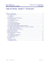 Table of Contents: Chapter 5 – Procurement