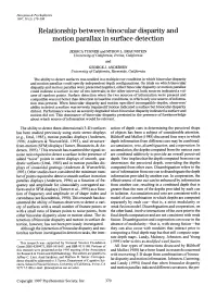 Relationship Between Binocular Disparity and Motion Parallax in Surface Detection