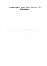 Artificial Memory Systems and Early Modern England