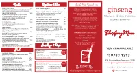 Ginseng Takeaway Menu