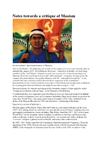 Notes Towards a Critique of Maoism