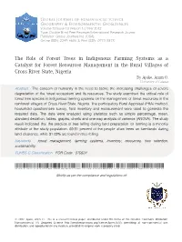 The Role of Forest Trees in Indigenous Farming Systems As