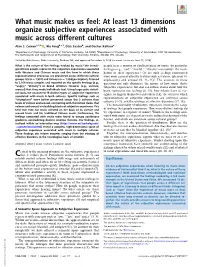 At Least 13 Dimensions Organize Subjective Experiences Associated with Music Across Different Cultures