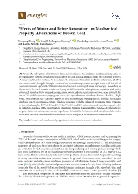 Effects of Water and Brine Saturation on Mechanical Property Alterations of Brown Coal