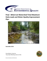 Final - Bitterroot Watershed Total Maximum Daily Loads and Water Quality Improvement Plan