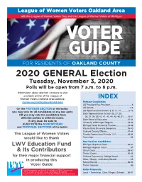 2020 GENERAL Election Tuesday, November 3, 2020 Polls Will Be Open from 7 A.M