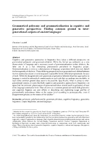 Grammatical Polysemy and Grammaticalization in Cognitive and Generative Perspectives: Finding Common Ground in Inter- Generational Corpora of Ancient Languages1