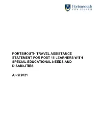 Portsmouth Travel Assistance Statement for Post 16 Learners with Special Educational Needs and Disabilities