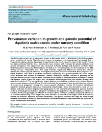 Provenance Variation in Growth and Genetic Potential of Aquilaria Malaccensis Under Nursery Condition