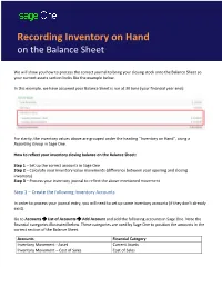 Recording Inventory on Hand